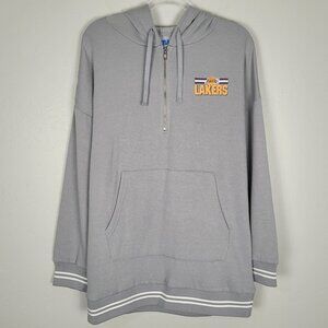 NBA Los Angeles Lakers Sweatshirt Hoodie 1/4 Zip Kangaroo Pocket Gray Size L NWT